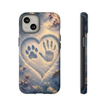Pet Paw Print Phone Case Snow Heart Tough Cover Gift Art