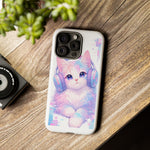 Pastel Cat Phone Case, Headphones Glitch Color Block Cover