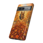 Yorkshire Terrier Jumping in Autumn Leaves Tough Case | Fall Dog Phone Cover