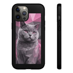 British Shorthair Geometric Portrait Tough Phone Case - Pink Gray Poly