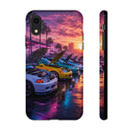 Sunset Car Meet Civic Phone Case | Sports Cars, Palm Trees, Neon Beach Scene