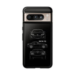 MX-5 Roadster Blueprint Miata Phone Case Featuring Front Side and Rear Views