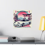 240SX Poster JDM Drift Car Japanese Rising Sun Cherry Blossom Wall Art