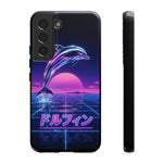 Neon Dolphin Retro Wave Tough Case | Vaporwave Japanese Text, 80s Synth Sunset