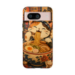 Ramen Cat Phone Case, Slurping Noodles Folk Art Cover, Gift
