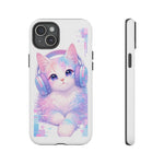 Pastel Cat Phone Case, Headphones Glitch Color Block Cover
