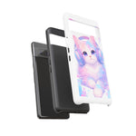 Pastel Cat Phone Case, Headphones Glitch Color Block Cover