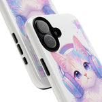 Pastel Cat Phone Case, Headphones Glitch Color Block Cover