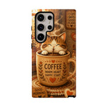 Coffee Cat Phone Case, Cozy Morning Folk Art Cover, Gift