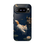 Turkish Van Swimming Cat Tough Case | Whimsical Night Pond, Lily Pads, Ducks