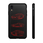 C4 Corvette Line Art Phone Case, Glowing Red Three-View