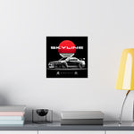 R34 Skyline Matte Poster – Black JDM Car with Rising Sun Art
