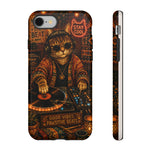DJ Cat Phone Case, Glowing Turntables Folk Art Cover