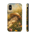 Summer Sunhat Cat Phone Case, Painterly Grass Art Cover