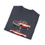 1982 Chevy K10 Silverado Red Pickup T-Shirt | Trio Truck Illustration