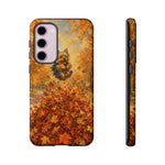 Yorkshire Terrier Jumping in Autumn Leaves Tough Case | Fall Dog Phone Cover