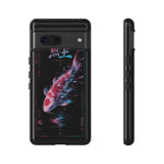 Glitch Koi Fish Art Tough Phone Case - Cyan Pink on Black