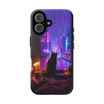 Lo-Fi Cat Neon Rain Window Vaporwave Art Tough Phone Case