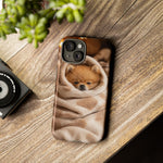 Pomeranian Puppy Burrito Phone Case, Cozy Blanket Portrait