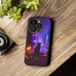 Lo-Fi Cat Neon Rain Window Vaporwave Art Tough Phone Case