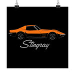 1969 Chevy Corvette Stingray Poster Classic C3 Sports Car Wall Art Print Orange
