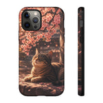 Cherry Blossom Cat Phone Case, Painterly Spring Art Cover