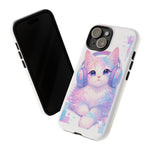 Pastel Cat Phone Case, Headphones Glitch Color Block Cover