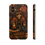 DJ Cat Phone Case, Glowing Turntables Folk Art Cover