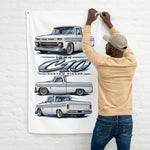 1964 C10 White Custom Pickup Banner 34x56 Garage Man Cave Wall Decor Gift