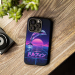 Neon Dolphin Retro Wave Tough Case | Vaporwave Japanese Text, 80s Synth Sunset