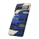 R34 Skyline GT-R Bayside Blue Tough Phone Case for 90s JDM Fans