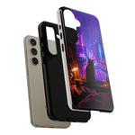 Lo-Fi Cat Neon Rain Window Vaporwave Art Tough Phone Case