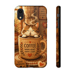 Coffee Cat Phone Case, Cozy Morning Folk Art Cover, Gift