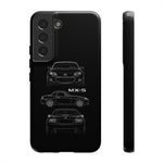 MX-5 Roadster Blueprint Miata Phone Case Featuring Front Side and Rear Views