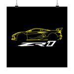 C8 ZR1 Poster Chevy Sports Car Line Art Wall Print Yellow Muscle Car Decor