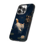 Turkish Van Swimming Cat Tough Case | Whimsical Night Pond, Lily Pads, Ducks