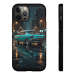 Vintage Teal 1957 Bel Air Classic Car Tough Case | Retro Rainy City Phone Cover