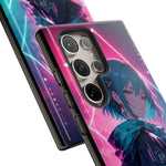Anime Girl Phone Case Teal, Neon Kanji Calm Gradient Tough Cover