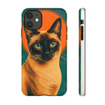 Siamese Cat Retro Halftone Portrait Case - Orange Teal Print