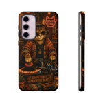 DJ Cat Phone Case, Glowing Turntables Folk Art Cover