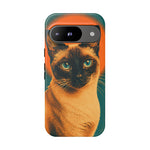 Siamese Cat Retro Halftone Portrait Case - Orange Teal Print
