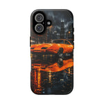 Orange Daytona Phone Case, Rainy City Night Muscle Car Tough Cover