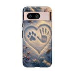 Pet Paw Print Phone Case Snow Heart Tough Cover Gift Art