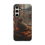 Rainy Window Cat Phone Case, Cozy Painterly Art Cover, Gift