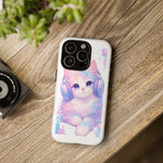 Pastel Cat Phone Case, Headphones Glitch Color Block Cover