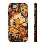 Ramen Cat Phone Case, Slurping Noodles Folk Art Cover, Gift