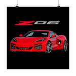 Red Corvette C8 Z06 Poster Modern Supercar Wall Art