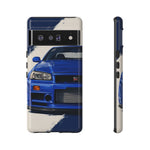 R34 Skyline GT-R Bayside Blue Tough Phone Case for 90s JDM Fans