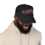 Red Classic Muscle Car Mesh Back Trucker Hat | Vintage Chevy Chevelle Illustration
