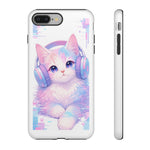 Pastel Cat Phone Case, Headphones Glitch Color Block Cover